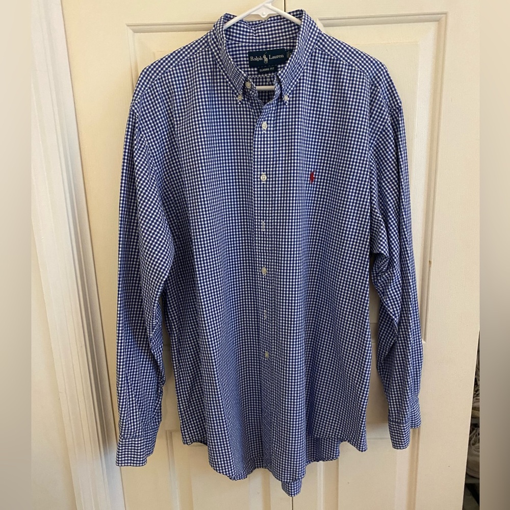 Blue/white checkered polo by Ralph Lauren Men’s XL